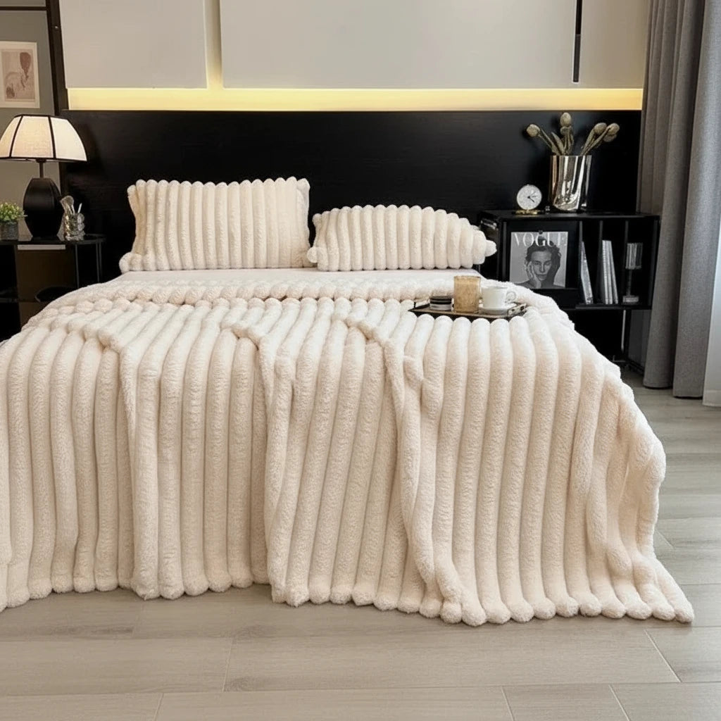 Artificial Rabbit, Plush Blanket in White/Grey