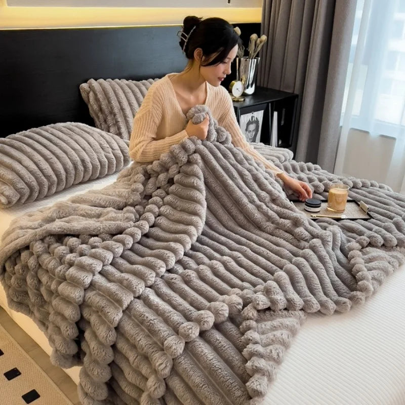 Artificial Rabbit, Plush blanket in grey/white.