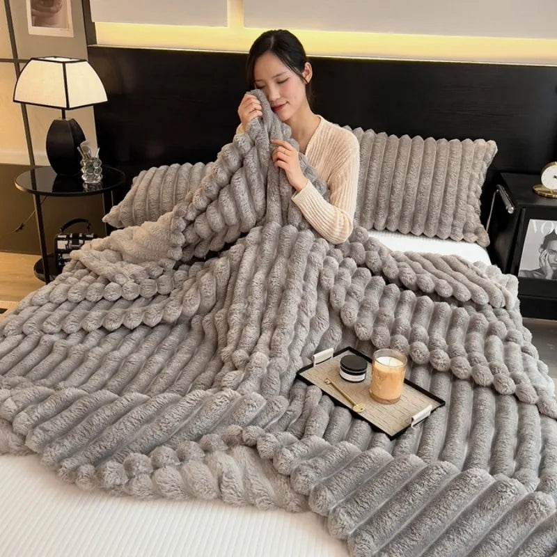 Artificial Rabbit, Plush blanket in grey/white.