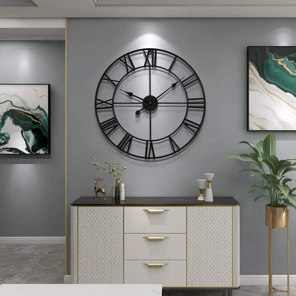 Black Retro Roman Numerals Iron Decoration Silent Wall Clock.