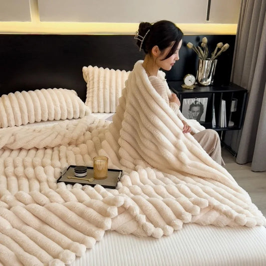 Artificial Rabbit, Plush blanket in grey/white.