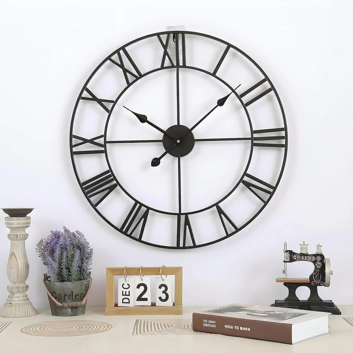 Black Retro Roman Numerals Iron Decoration Silent Wall Clock.