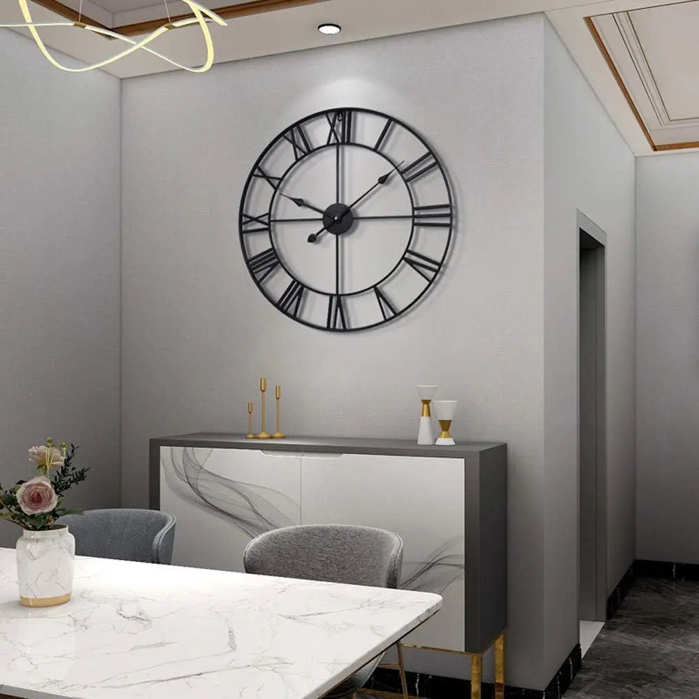 Black Retro Roman Numerals Iron Decoration Silent Wall Clock.