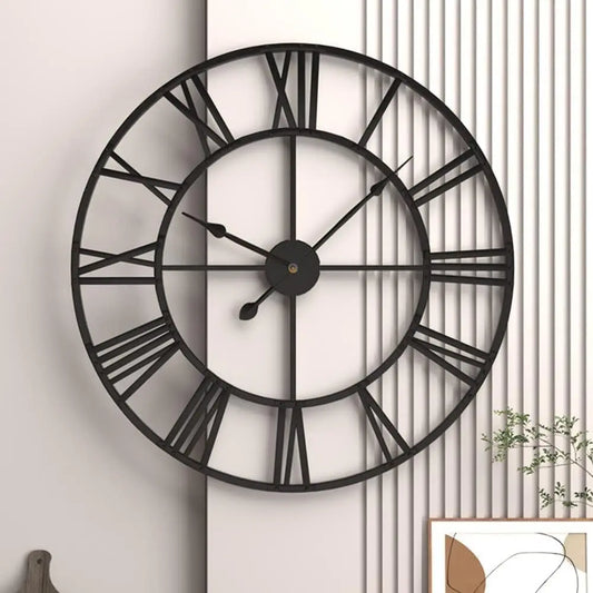 Black Retro Roman Numerals Iron Decoration Silent Wall Clock.