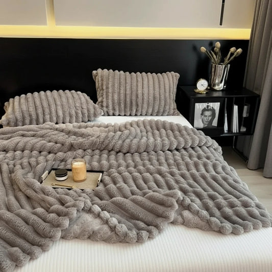 Artificial Rabbit, Plush Blanket in White/Grey